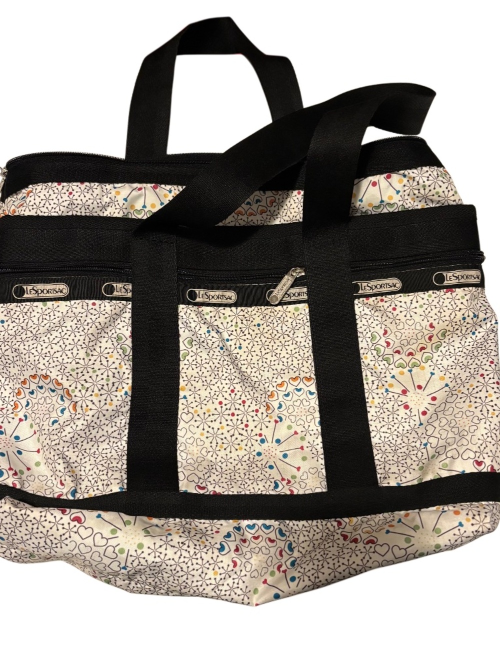 Vtg LeSportsac Zippered Tote Bag in White Starburst Heart